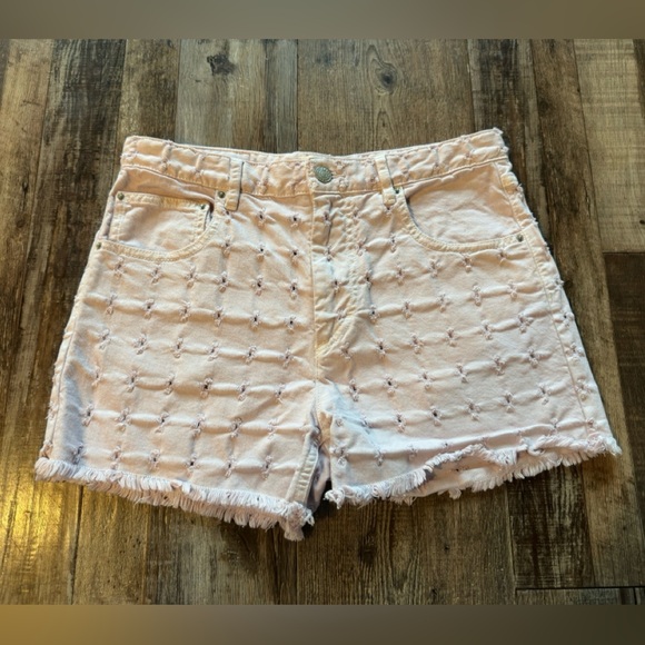 ISABEL MARANT Lesia Frayed Perforated Denim Shorts Lavender Size 36 or USA 4